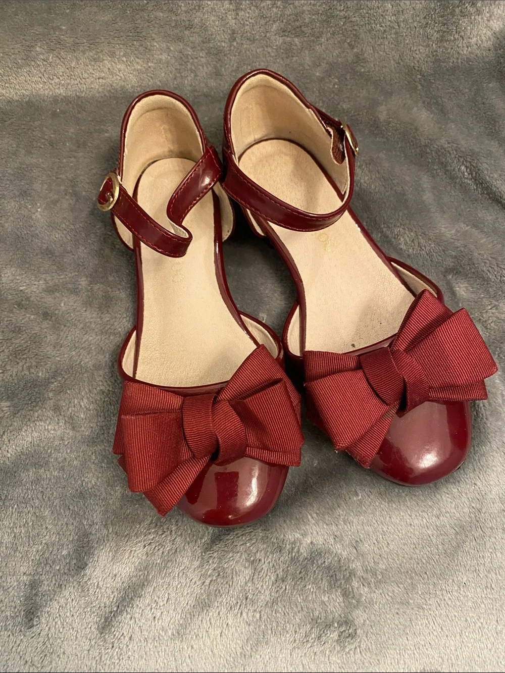 Girls Patent Mary Jane Dress Shoes with Bow - Wine
